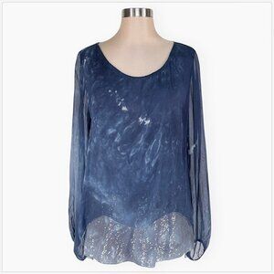 H Trend Italy Blue Gray Tie Dye Silk Sequin Layered Flowy Feminine Top Blouse M